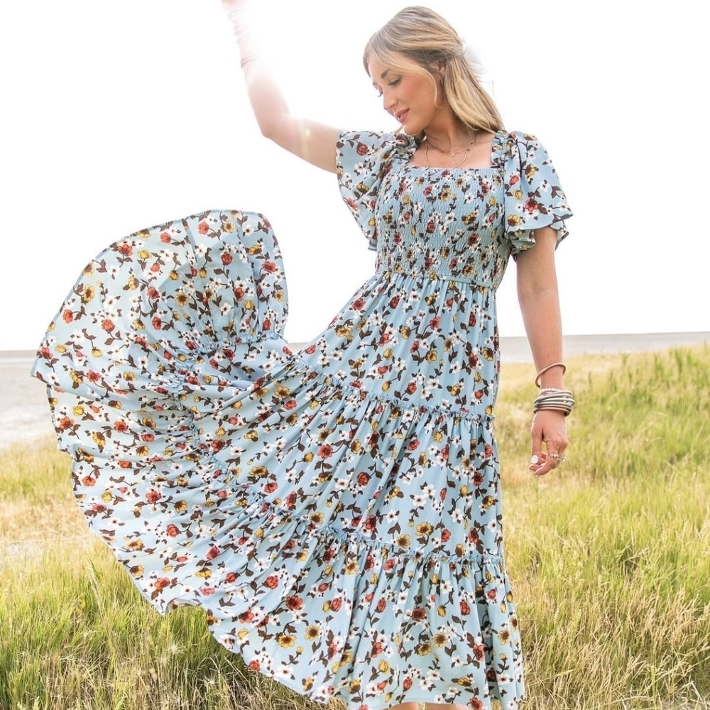 Ivy City Co Floral Blue Maxi Dress